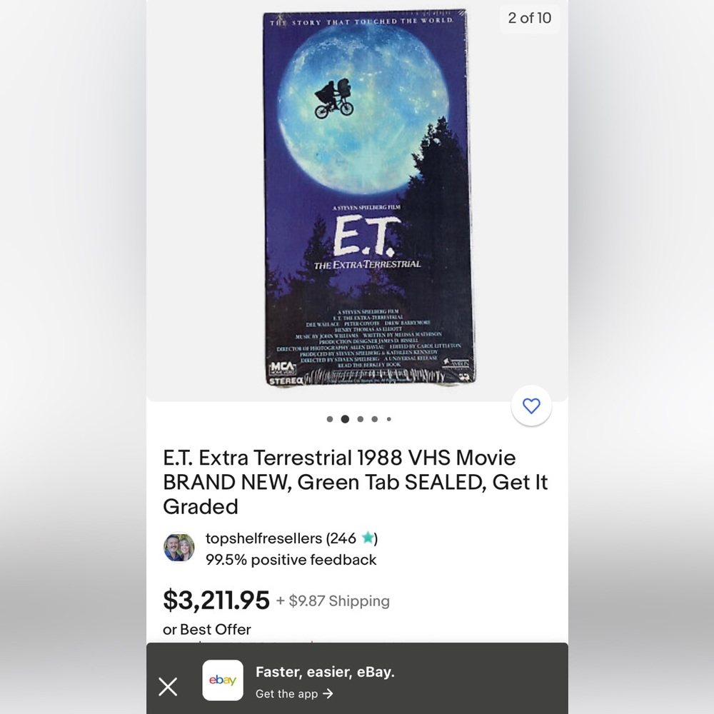 VHS-E.T. The Extra- Terrestrial by Steven Spielberg, still in plastic wrap.